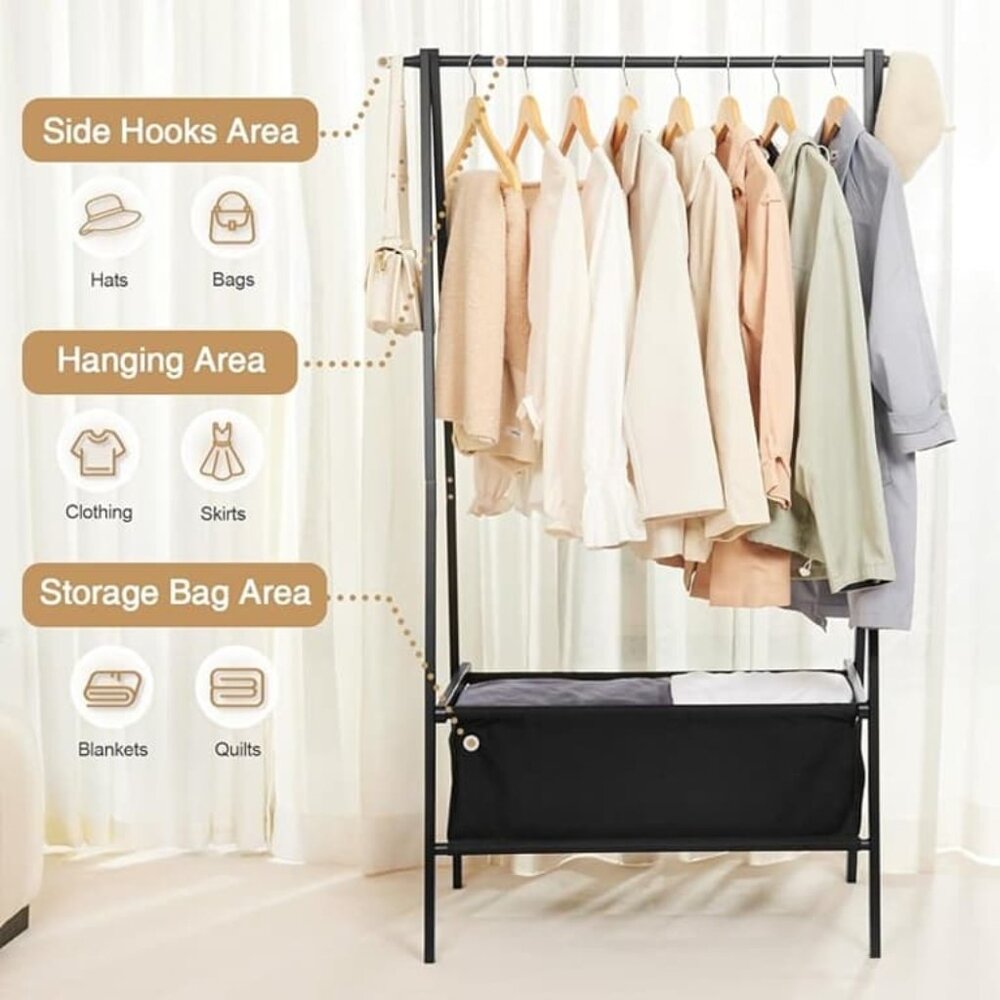 Bamboo Clothes Rack with Storage Box, Garment Rack Clothing Racks - Picture 7 of 7